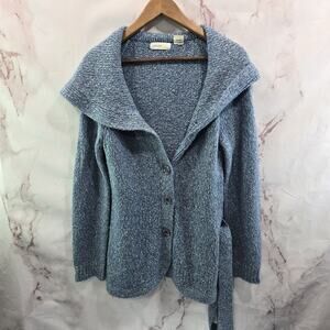 Anthropologie Sweater Womens Small Blue Wool Cardigan Boucle Sleeping Snow Tie